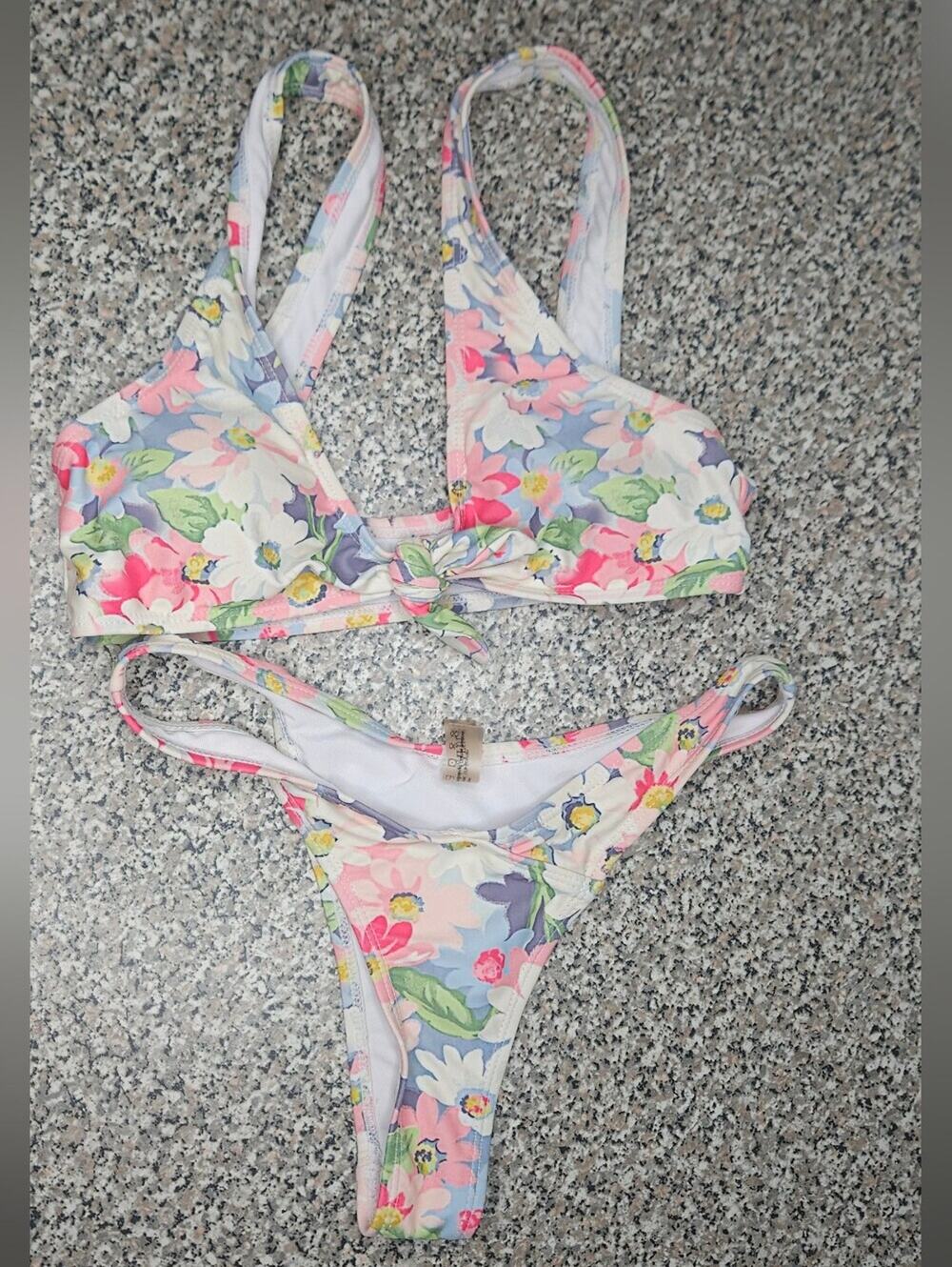 Zaful Pastel Floral Bikini Top in Pink, Blue & Cream